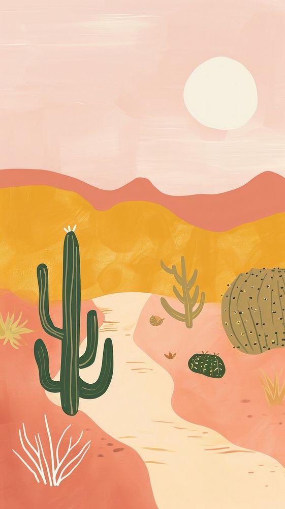 Cute desert illustration cactus plant tranquility.