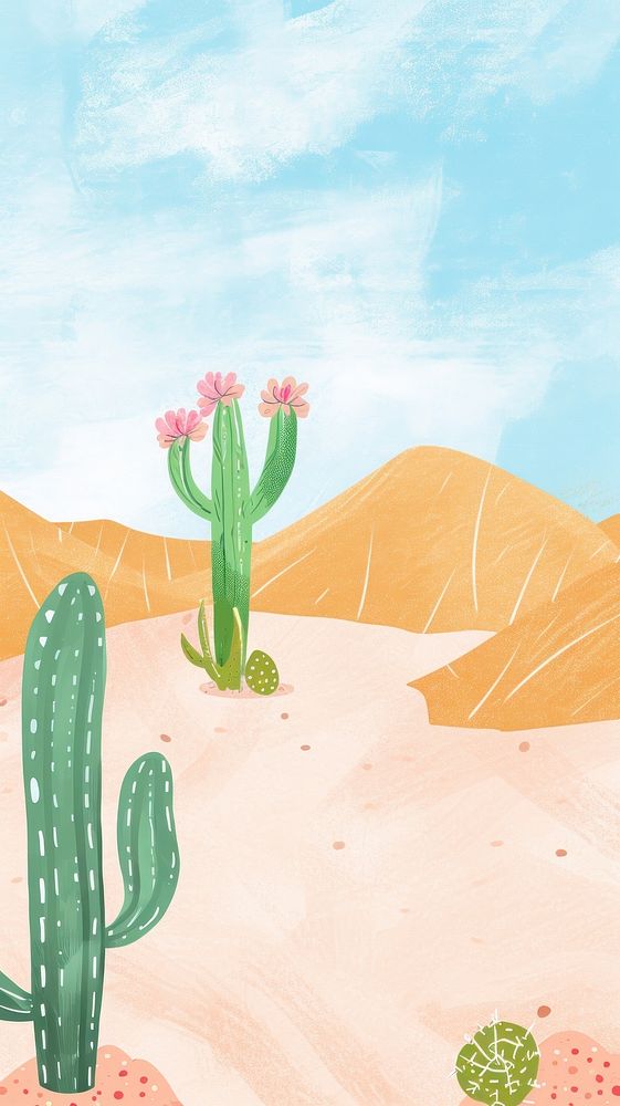 Cute desert illustration cactus plant tranquility.
