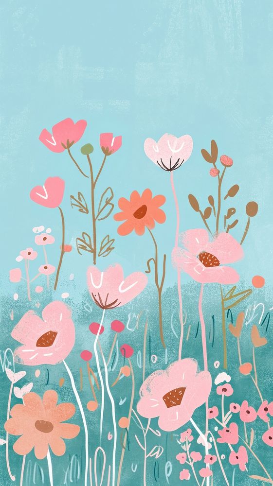 Cute flower field illustration painting pattern plant.