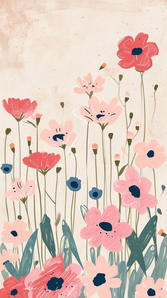 Cute flower field illustration painting pattern plant.