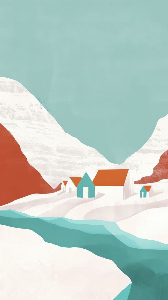 Cute iceland illustration architecture mountain building.