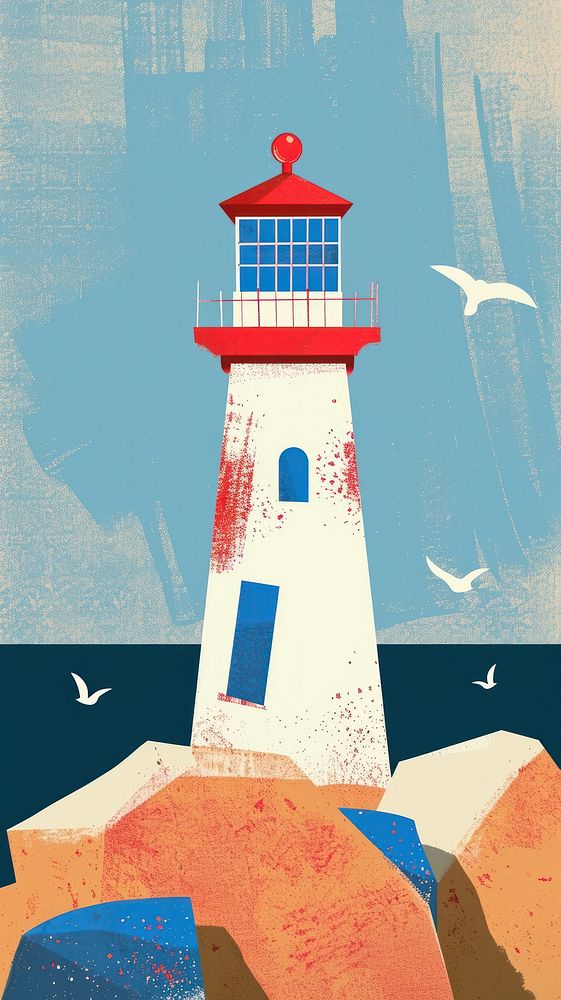 Lighthouse illustration architecture tower bird.