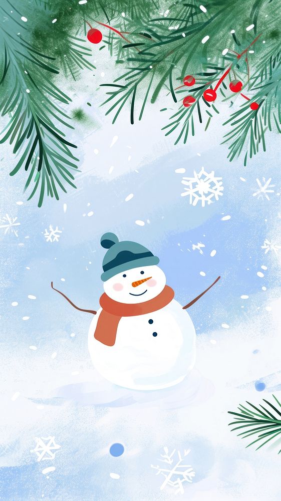 Cute snow illustration outdoors snowman winter.