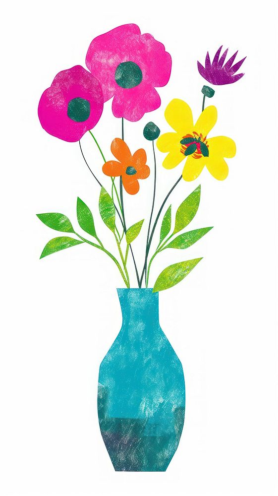 Cute vase flowers illustration painting plant art.