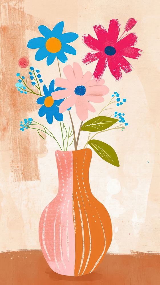 Cute vase flowers illustration painting pattern plant.