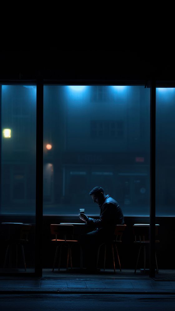  A man smoking in the night bar lighting sitting adult. 