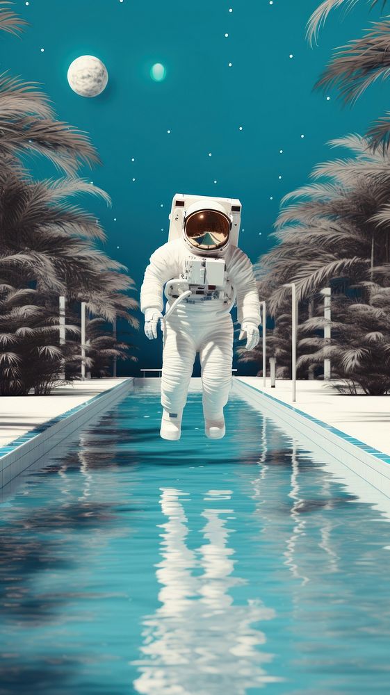  Space astronomy astronaut swimming. AI generated Image by rawpixel.
