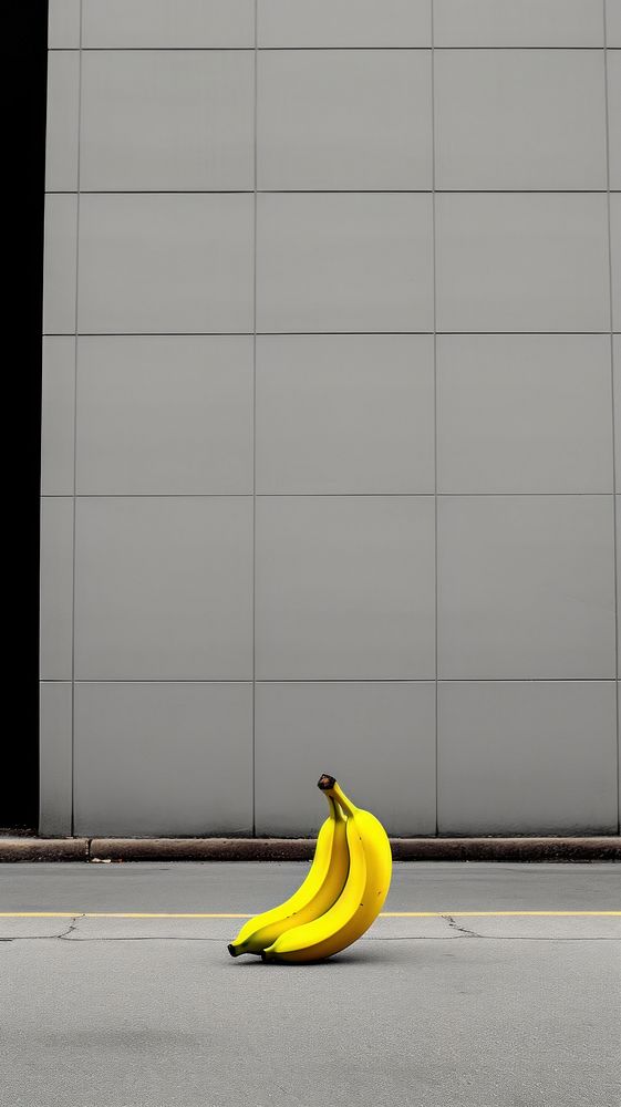  A big banana has fall to in street among the city plant wall architecture. AI generated Image by rawpixel.