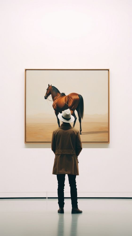  A man in horse cosplay look at the painting in museum photography mammal animal. AI generated Image by rawpixel.
