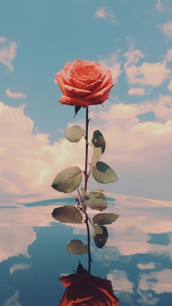  Rose on the mirror reflect the sky flower plant inflorescence. AI generated Image by rawpixel.