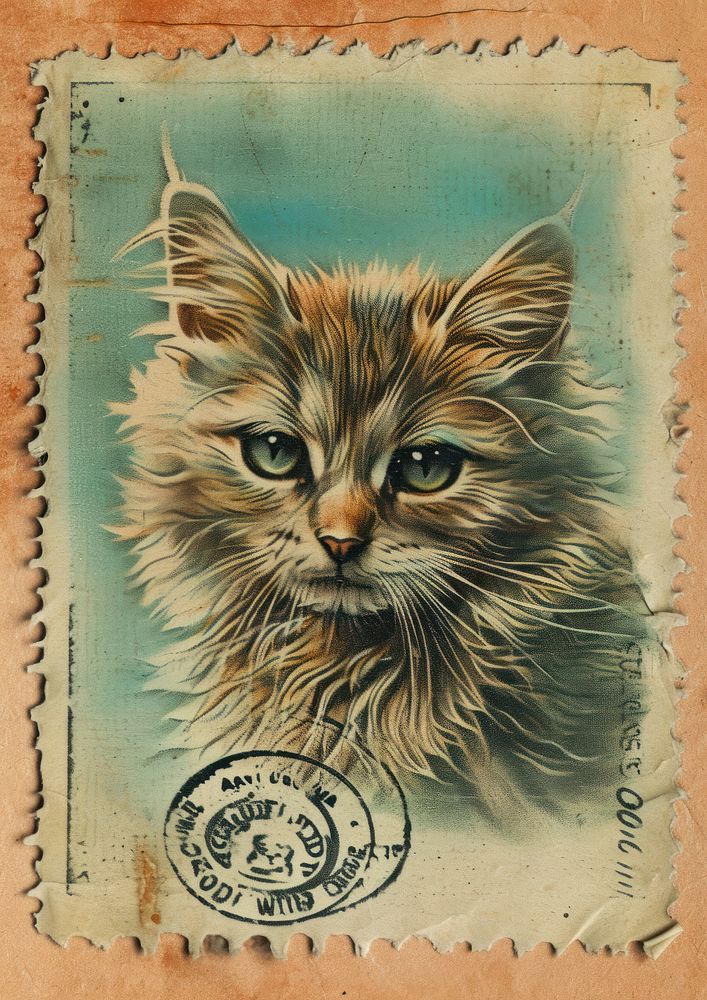 Vintage postage stamp with cat mammal animal pet.