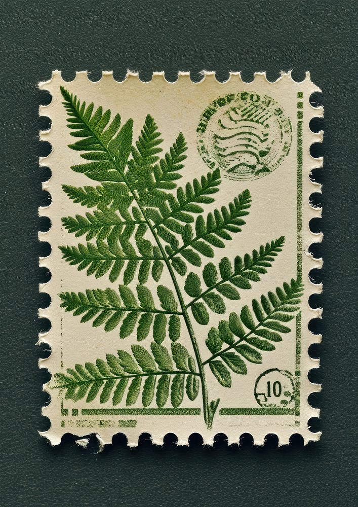 Vintage postage stamp with fern plant leaf pattern.