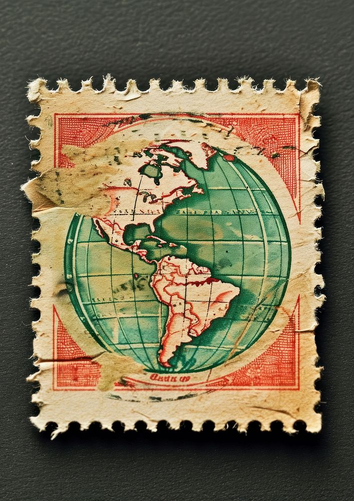 Vintage postage stamp with globe paper astronomy history.