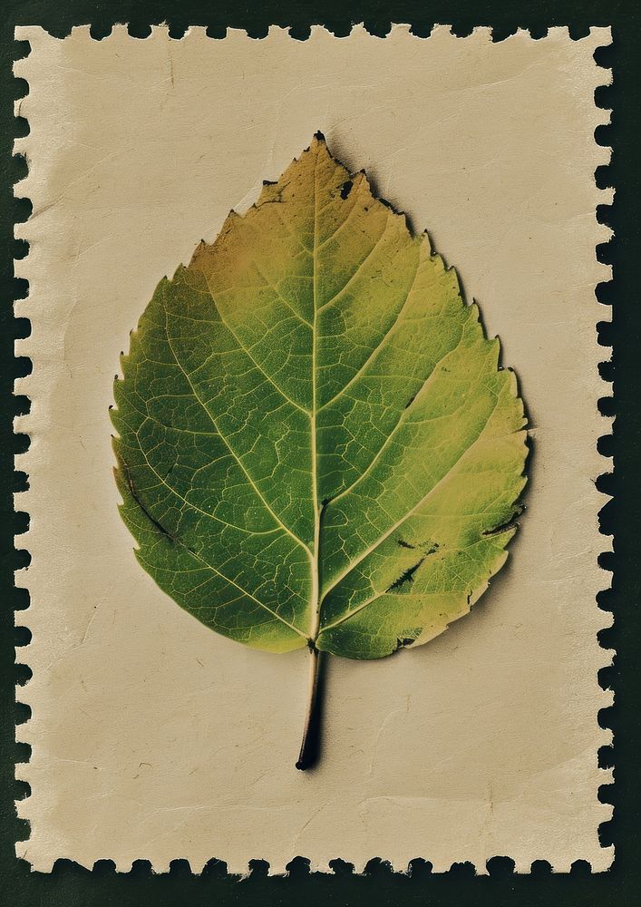 Vintage postage stamp with leaf plant tree textured.