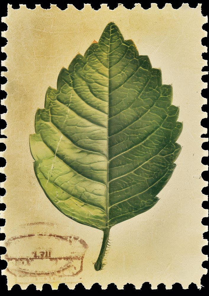 Vintage postage stamp with leaf plant pattern nature.