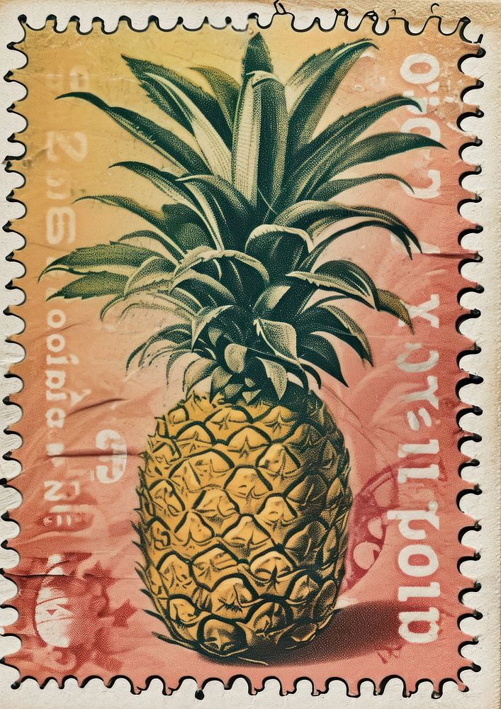 Vintage postage stamp with pineapple plant fruit bromeliaceae.