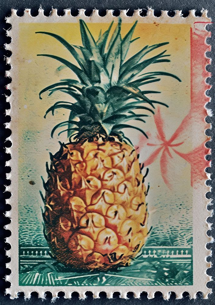 Vintage postage stamp with pineapple fruit plant food.