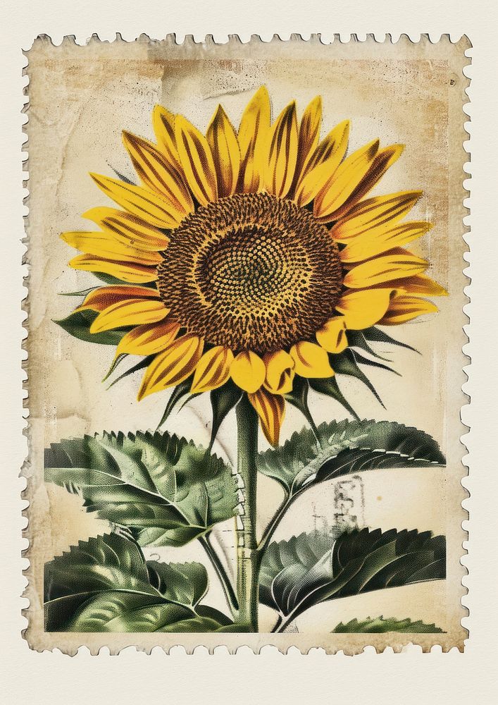 Vintage postage stamp sunflower plant | Premium Photo Illustration ...