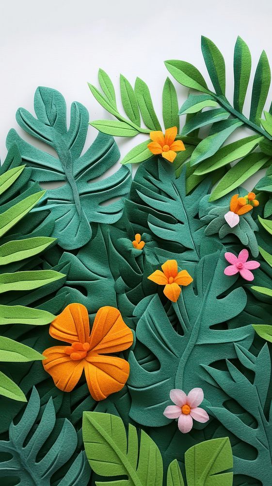 Wallpaper of felt tropical plants art pattern nature.