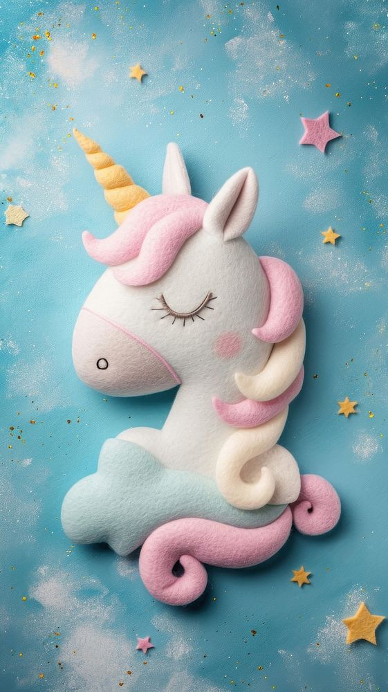 Wallpaper of felt unicorn animal plush art.