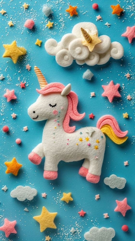Wallpaper of felt unicorn dessert craft art.