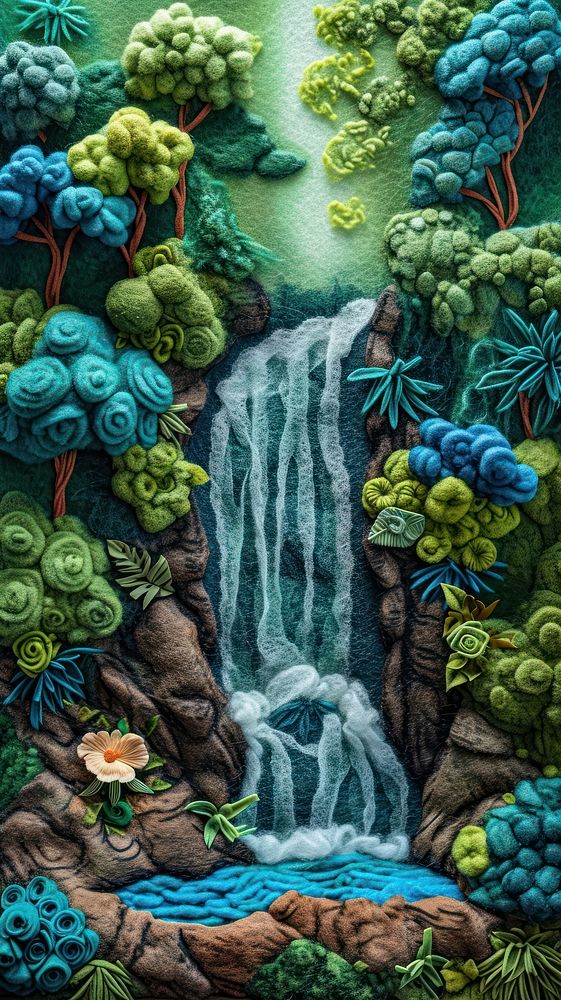 Wallpaper of felt waterfall art outdoors nature.