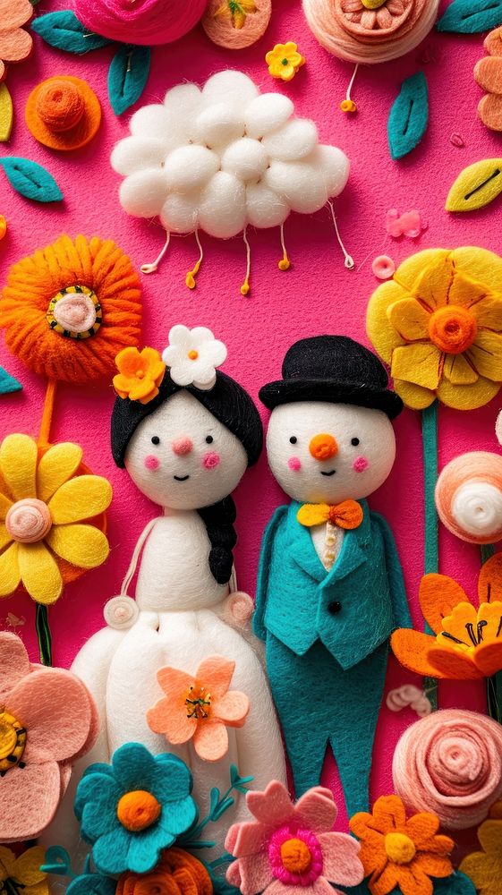Wallpaper of felt wedding art snowman textile.