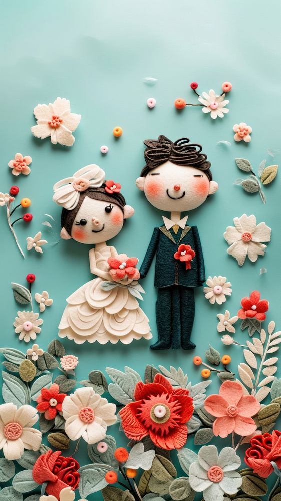 Wallpaper of felt wedding art representation togetherness.