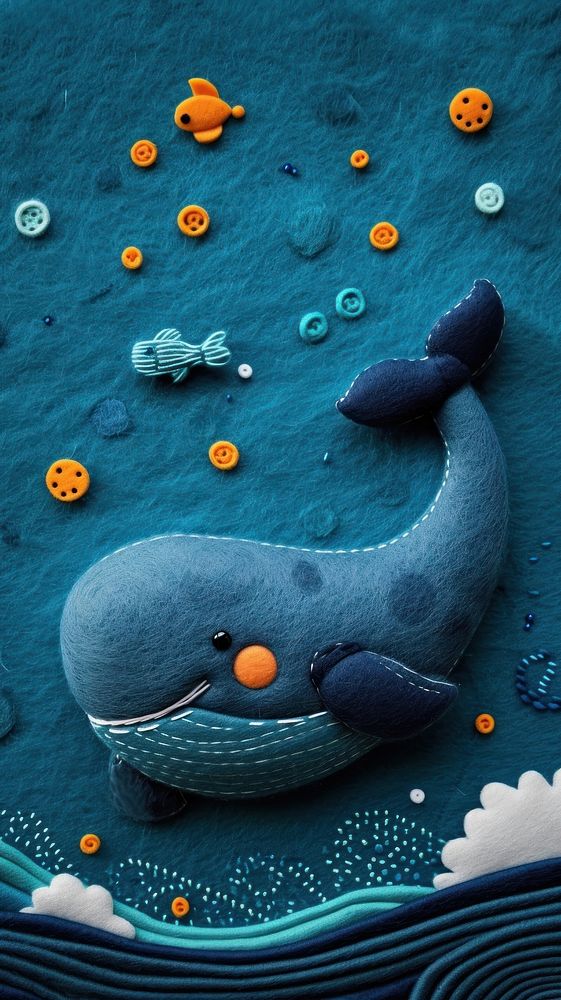 Wallpaper of felt whale art cartoon animal.