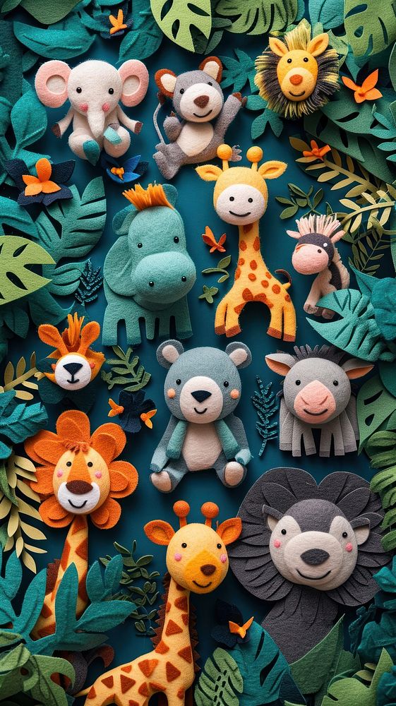 Wallpaper of felt zoo cute toy art.
