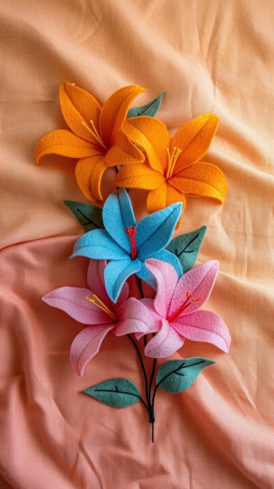 Wallpaper of felt lily art textile flower.