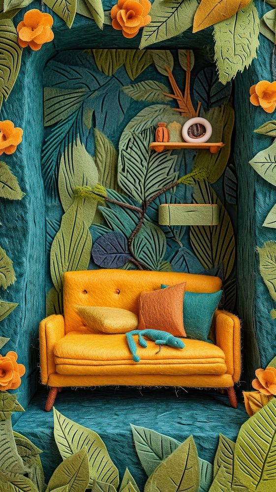 Wallpaper of felt living room art furniture representation.