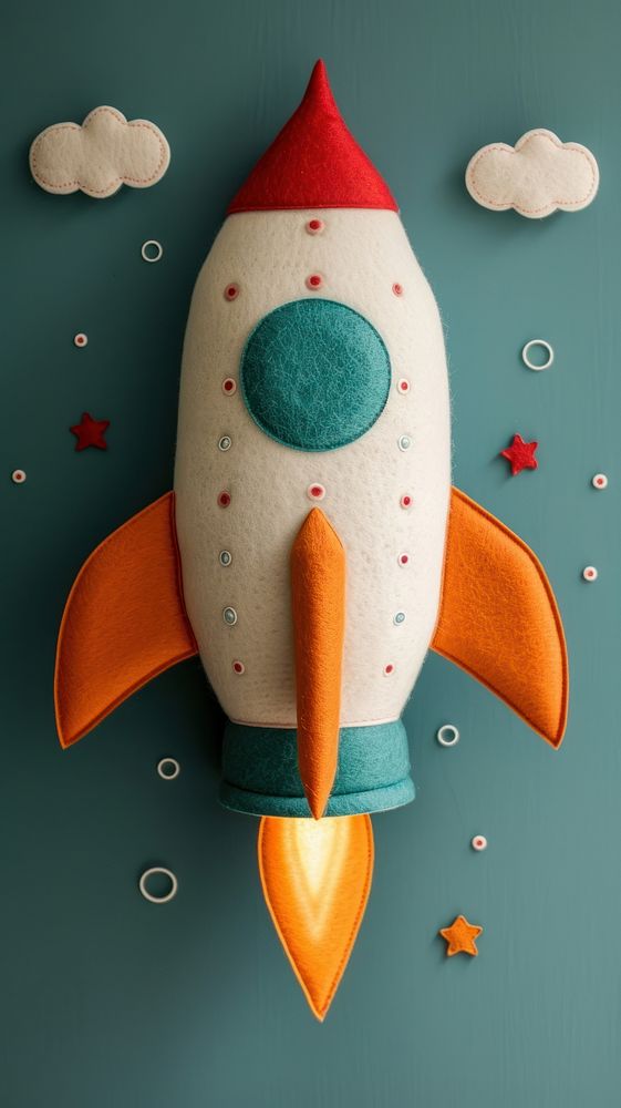 Wallpaper of felt rocket art toy representation.