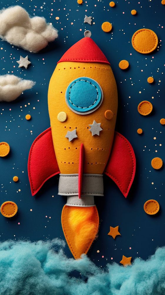Wallpaper of felt rocket vehicle toy representation.