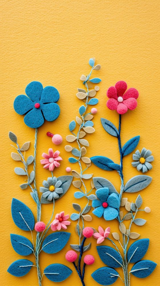 Wallpaper of felt spring art embroidery pattern.