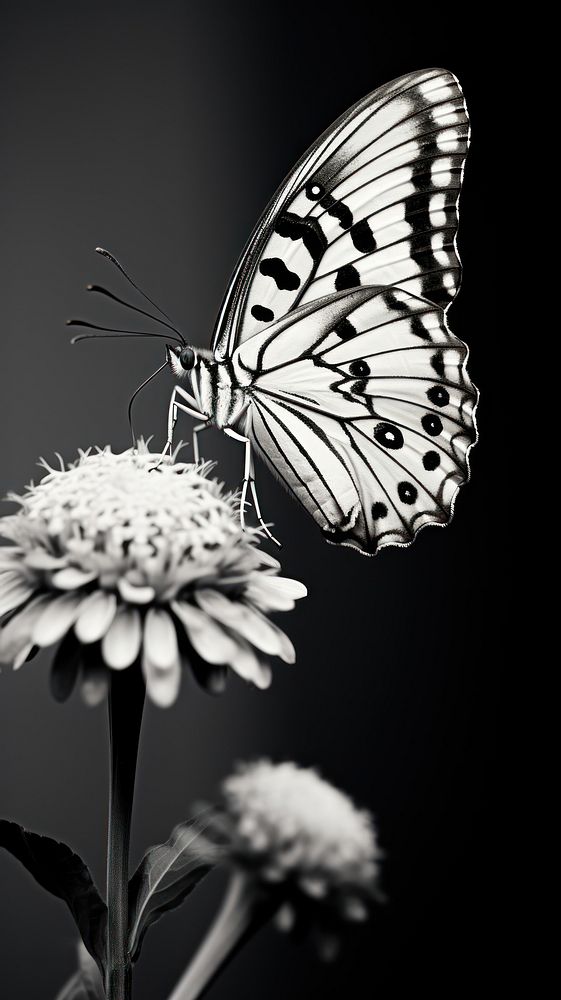 Butterfly on flowers monochrome animal insect.