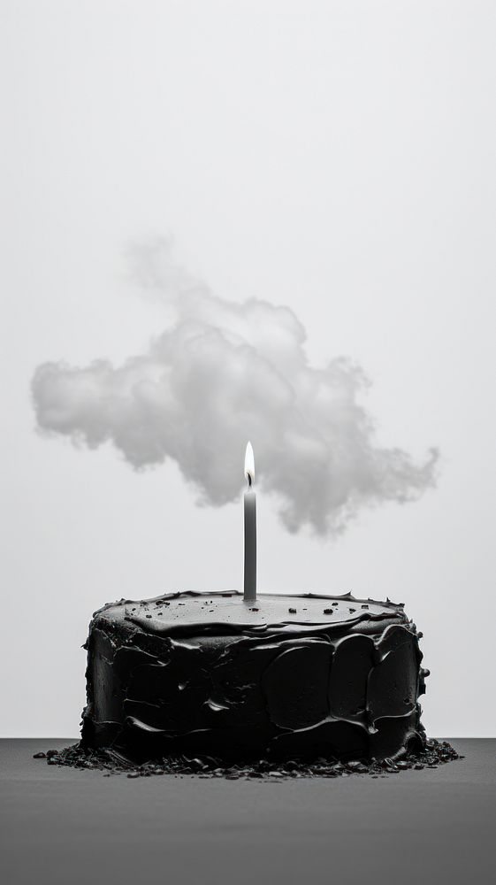 Birthday cake monochrome candle smoke.