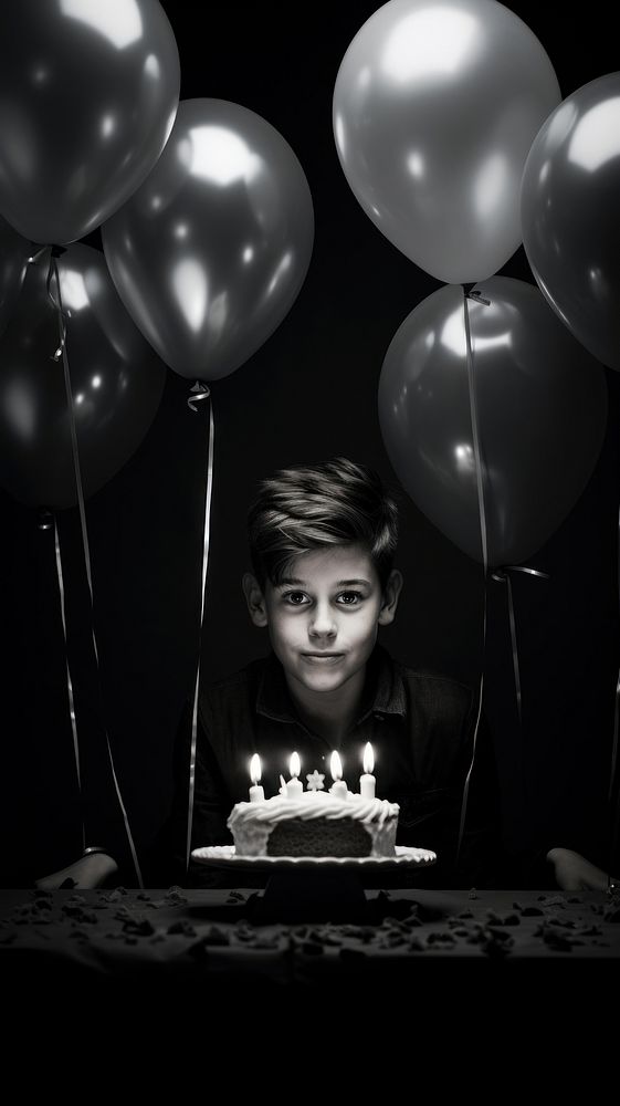 Boy celebrate birthday monochrome dessert balloon.
