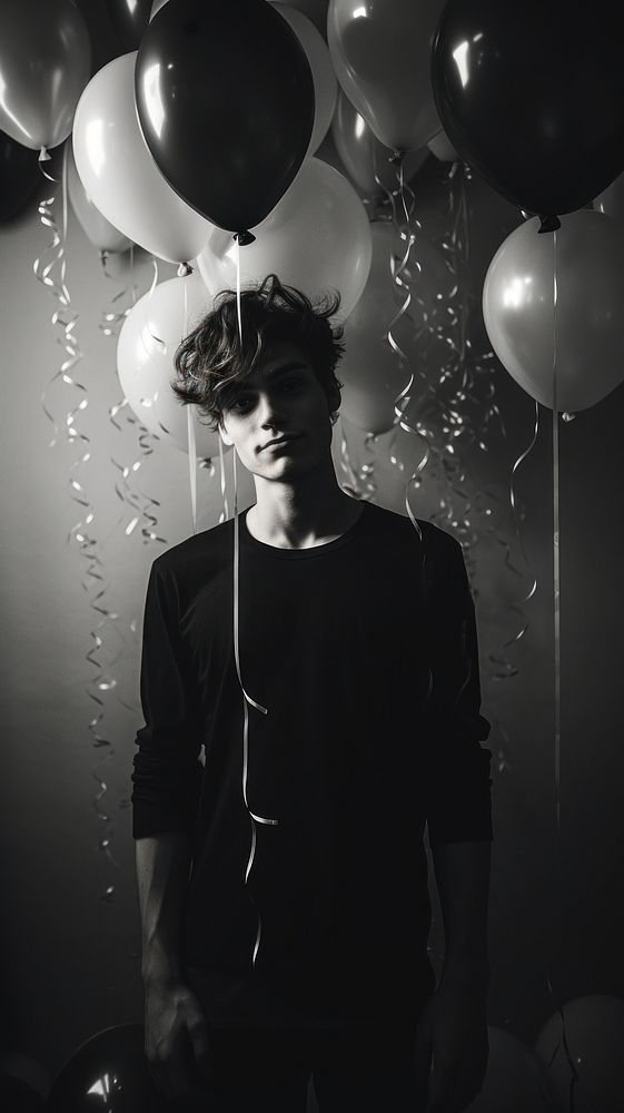 Boy celebrate birthday monochrome balloon black.