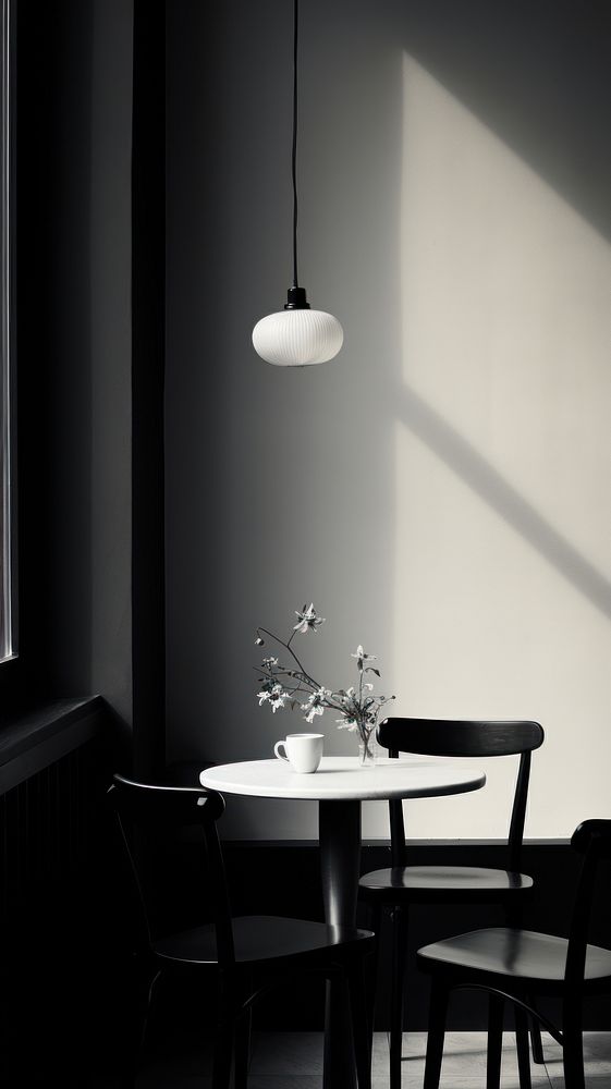 Cafe architecture monochrome furniture.