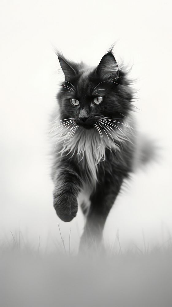 Cat running blurry monochrome mammal animal.