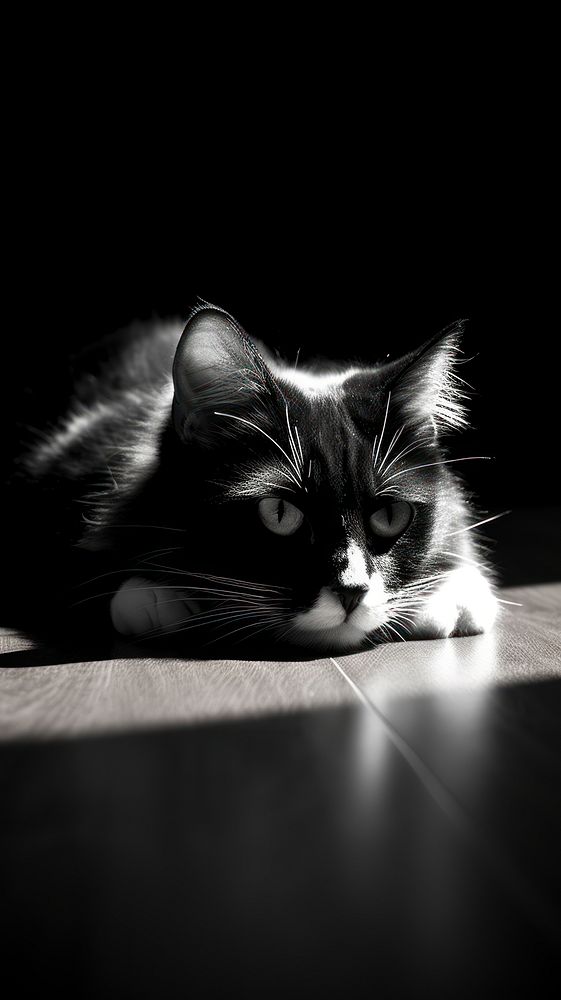 Cat lay on the floor monochrome mammal animal.