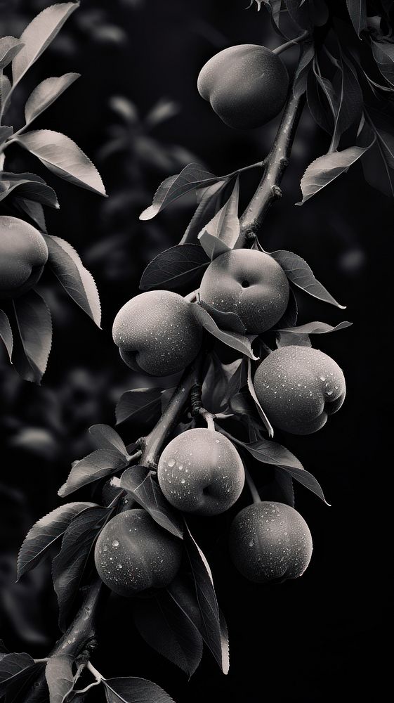 Close up peach trees monochrome plant black.