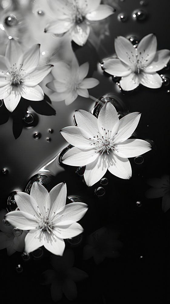 Flowers on water surface monochrome blossom nature.