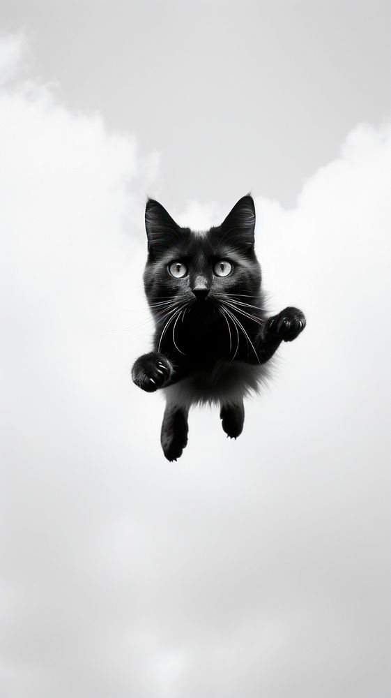 Flying cat monochrome animal mammal.