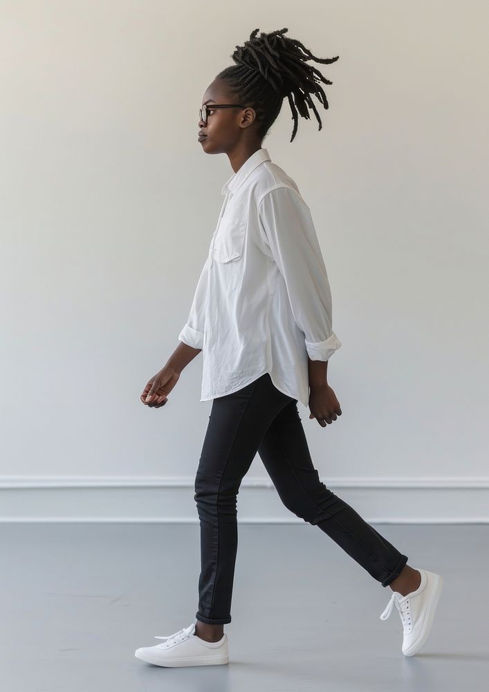 African american footwear walking white.