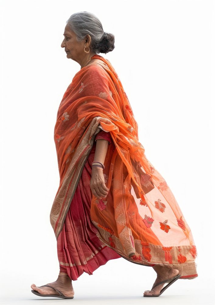 Indian walking adult sari.