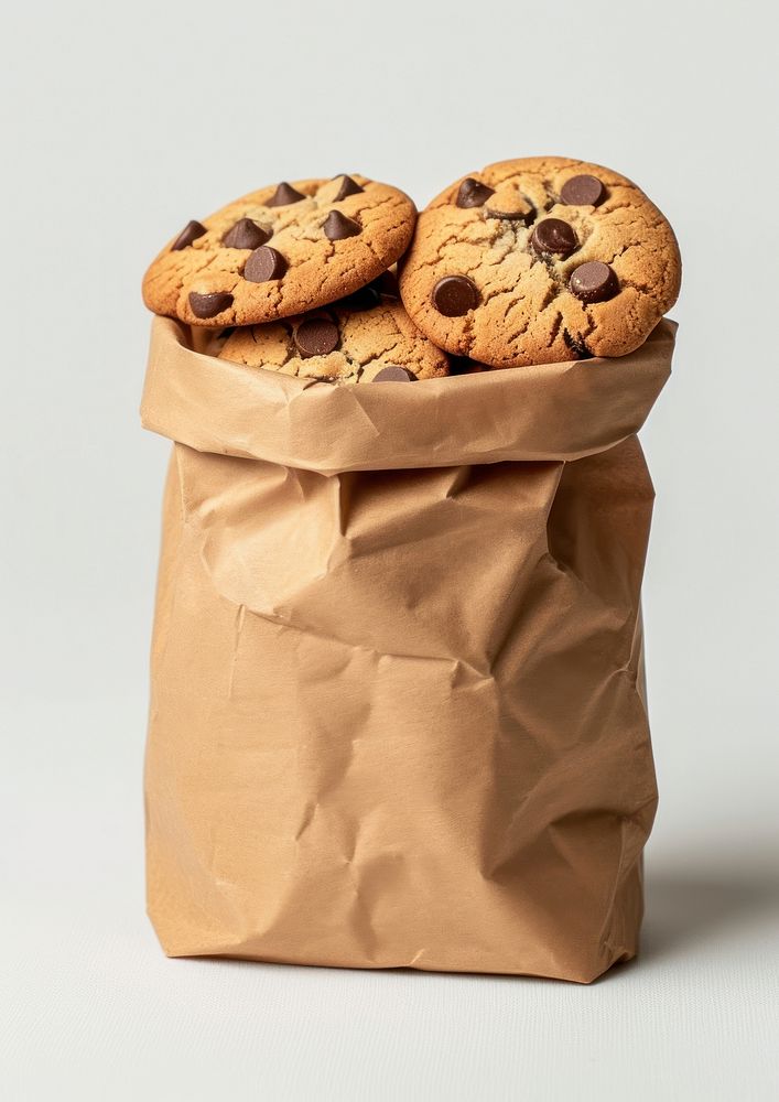 Cookie packaging paper bag  bread food white background.