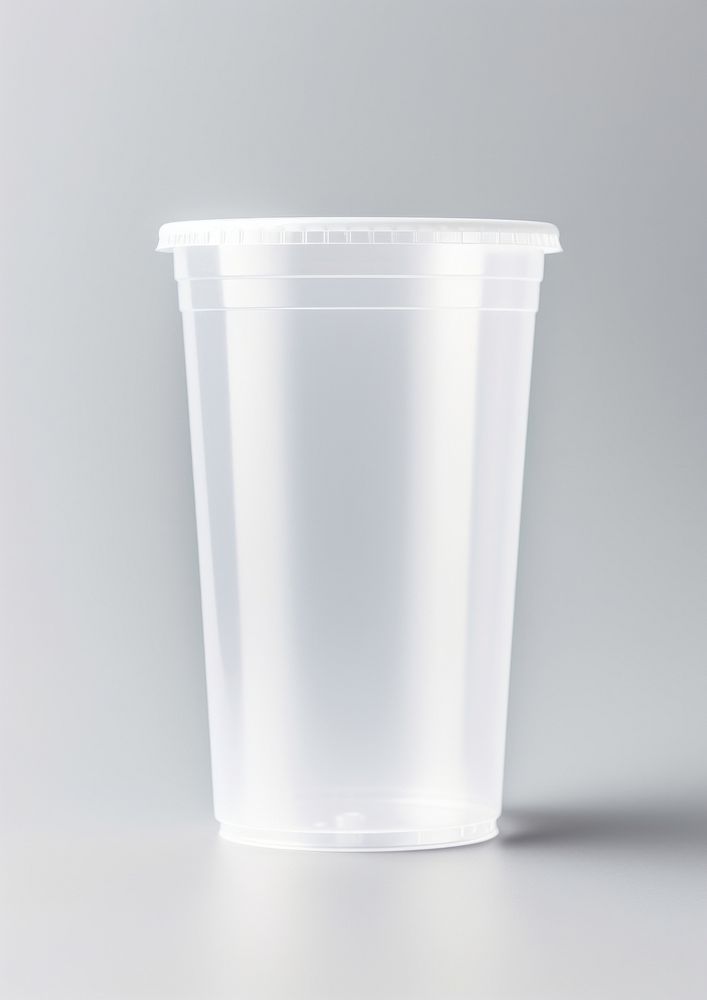 Transparent plastic cup  white background refreshment disposable.