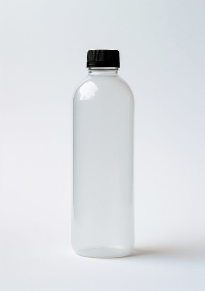 Plastic bottle  glass white white background.